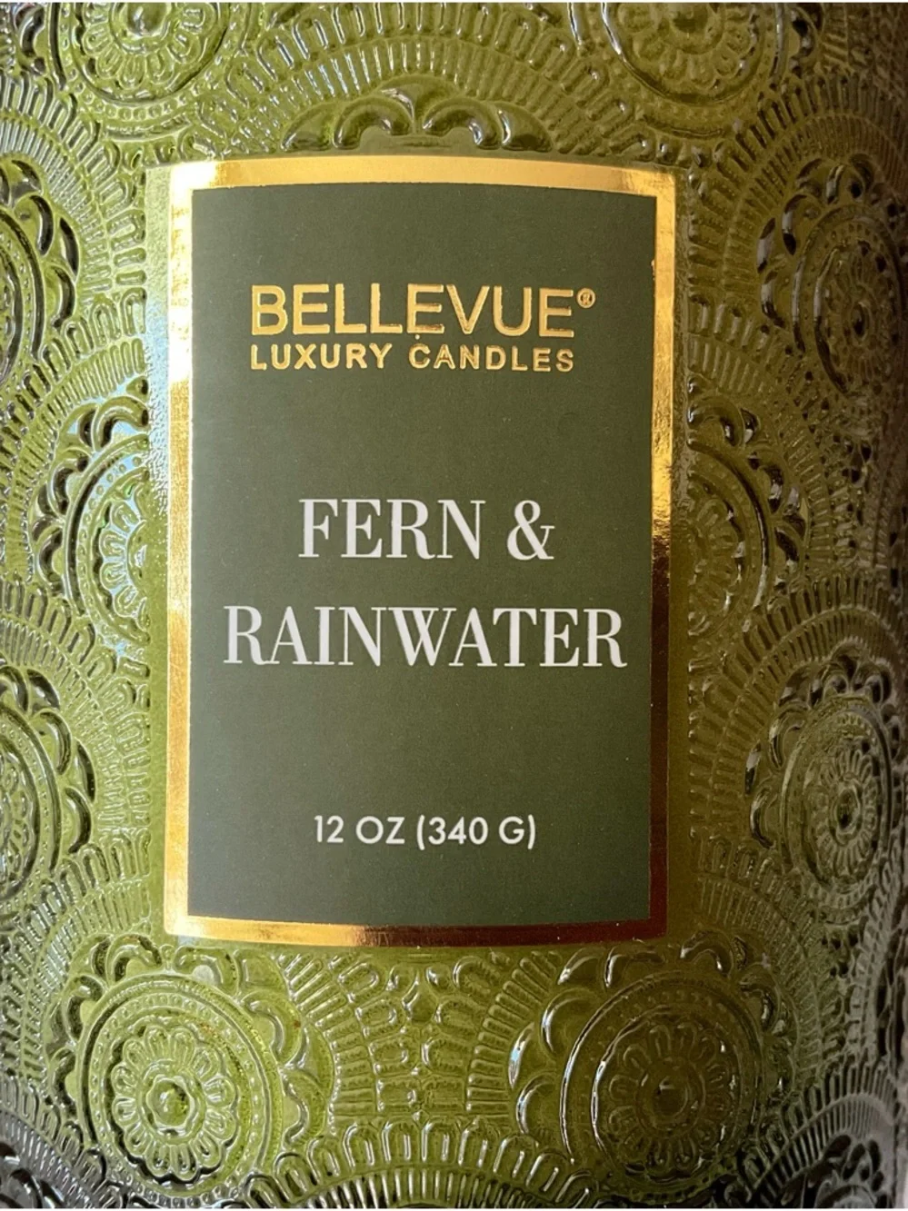Bellevue Luxury Candle Fern & Rainwater Scented Double Wick Candle - Green Glass